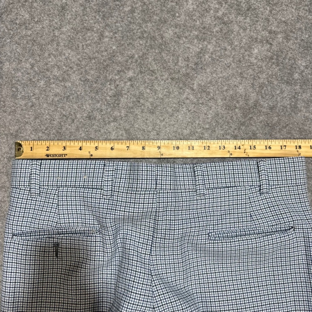 Vintage 70s Mens Blue White Check Flare Trousers Disco Houndstooth Pants 35x31 - Picture 6 of 6